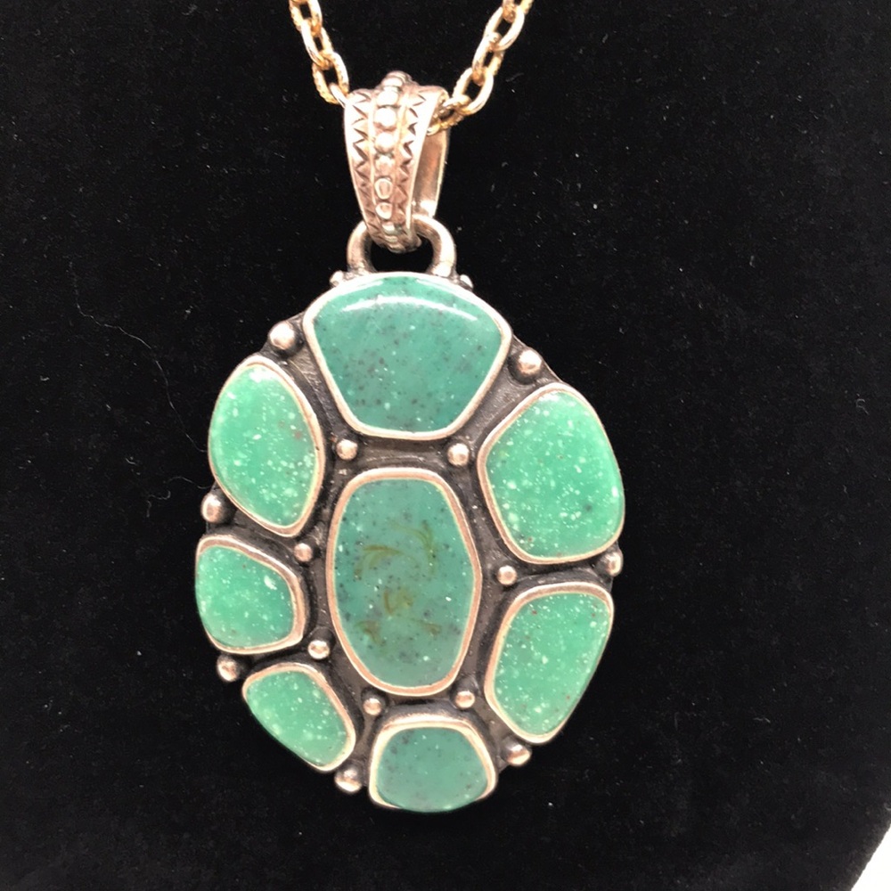 Chicos Turquoise Pendant Chain Necklace Silver Gold-tone